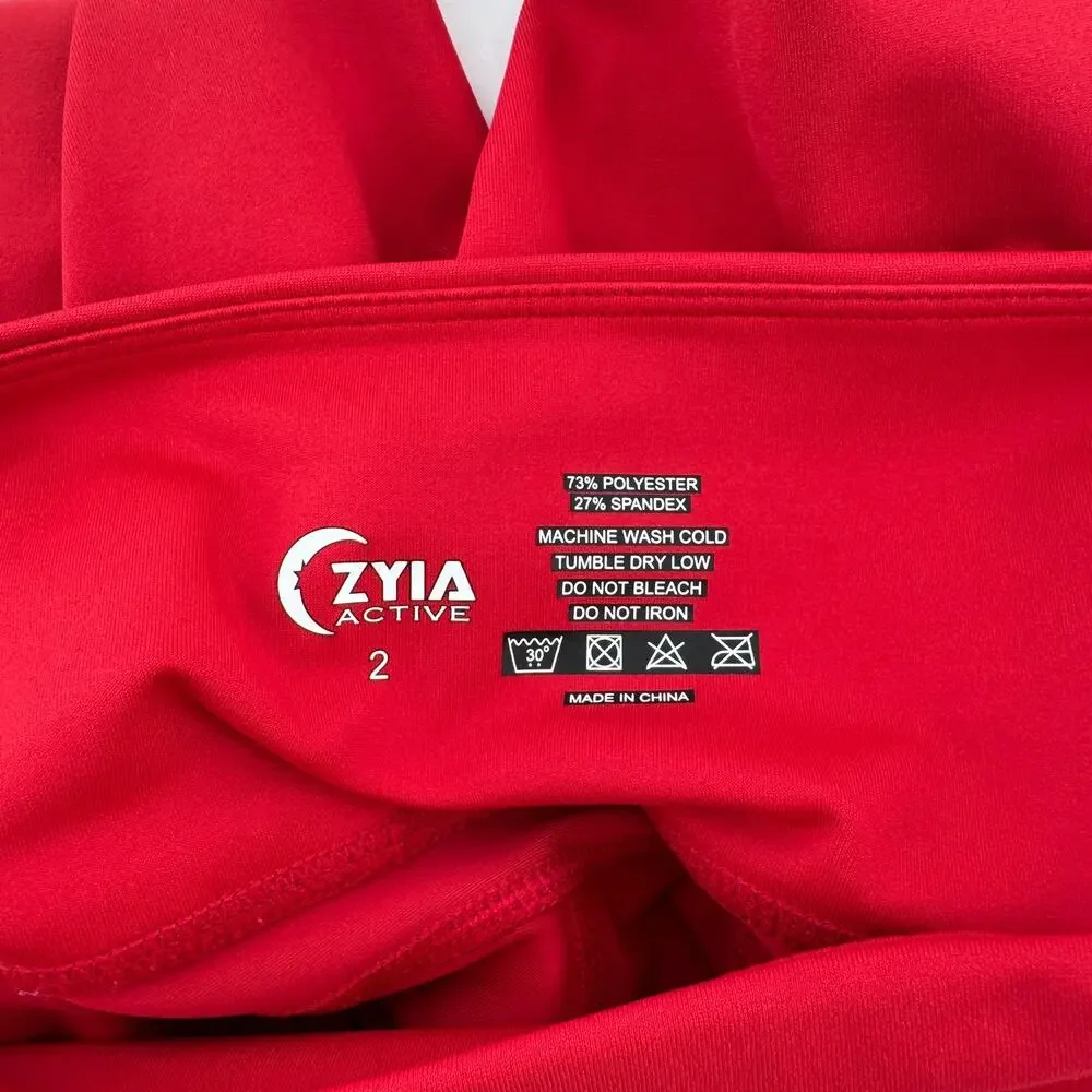 ZYIA Active Red High Waisted Pocket Leggings Size 2 Athletic Workout Yoga